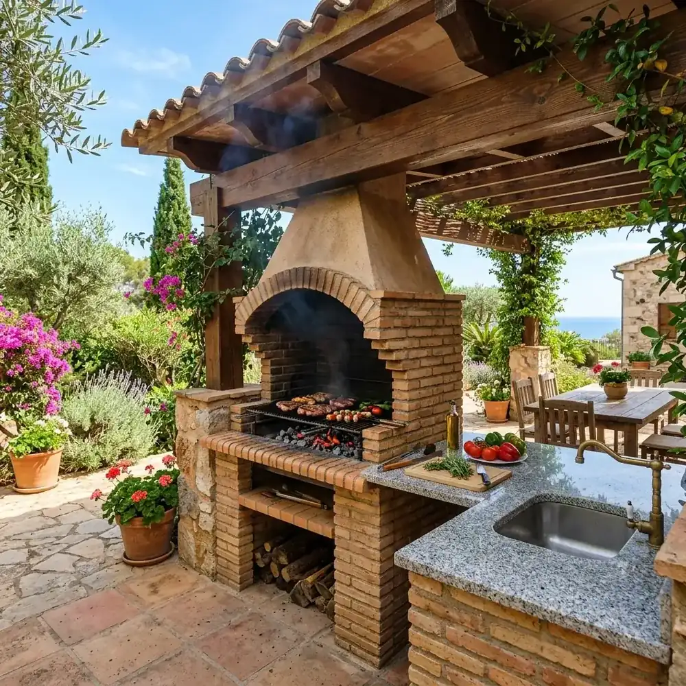 Barbacoa de obra construida en jardín de Murcia